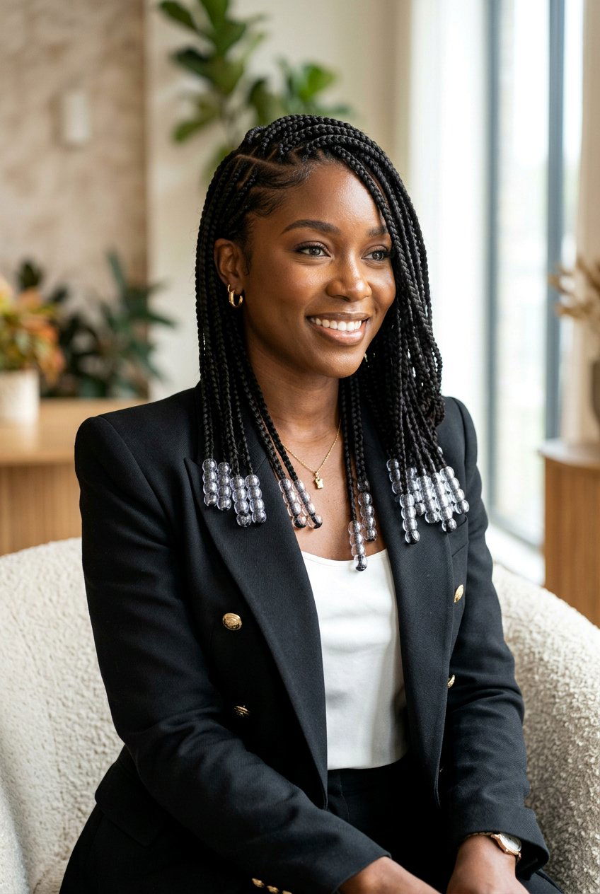 Side Part Medium Knotless Braids With Beads - 20 medium knotless braids with beads - 20 medium knotless braids with beads