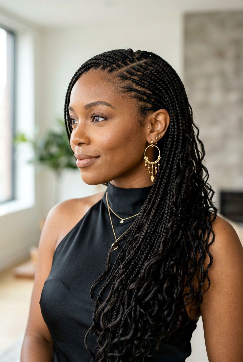 Side Part Mini Braids - 20 mini braids on natural hair - 20 mini braids on natural hair