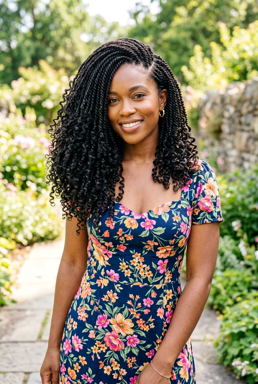 Side Part Mini Twists With Curly Ends - 20 mini twists with curly ends - 20 mini twists with curly ends