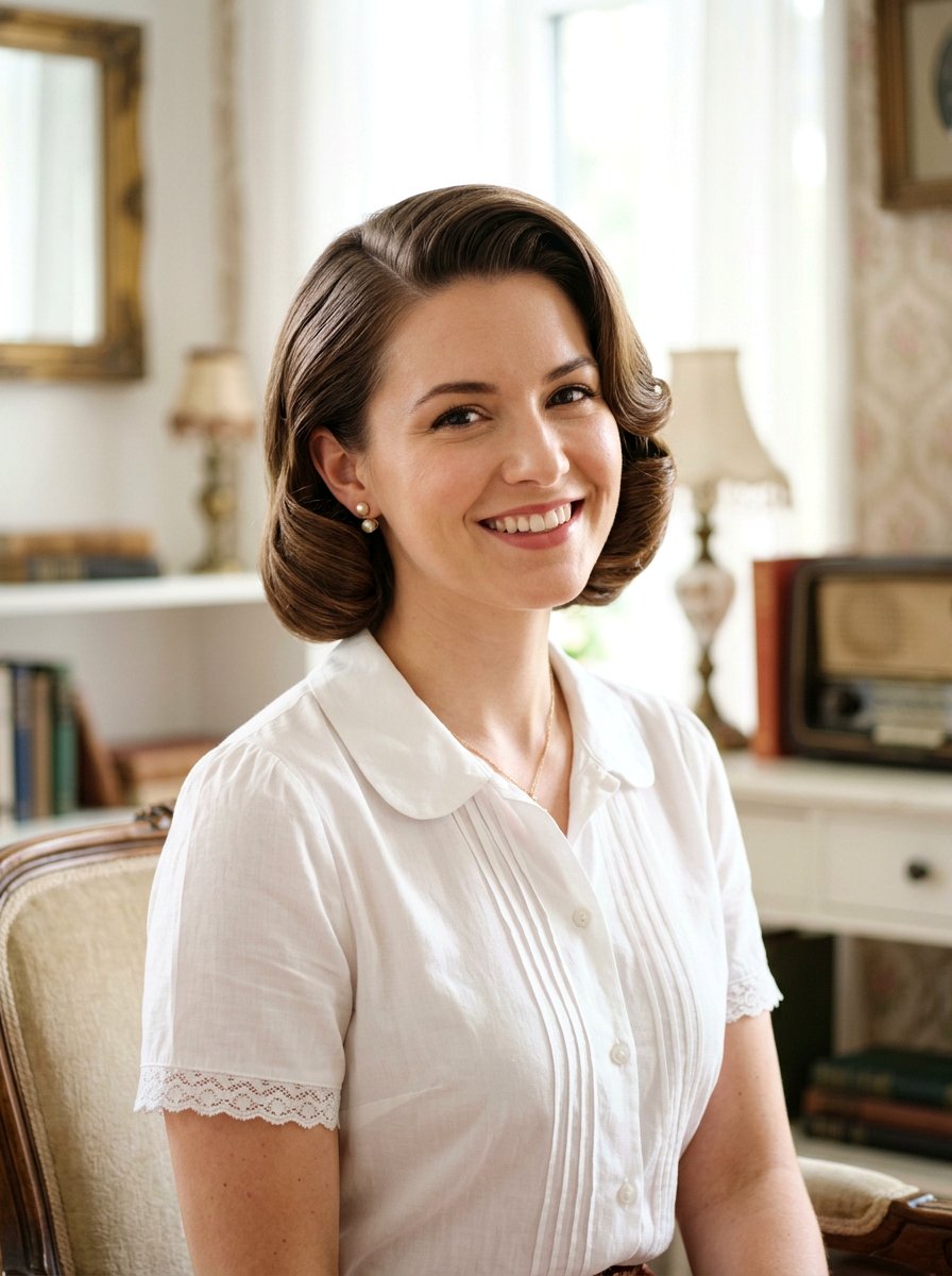 Side Part Pin Up Curl Bob - 20 pin up curls hairstyle - 20 pin up curls hairstyle