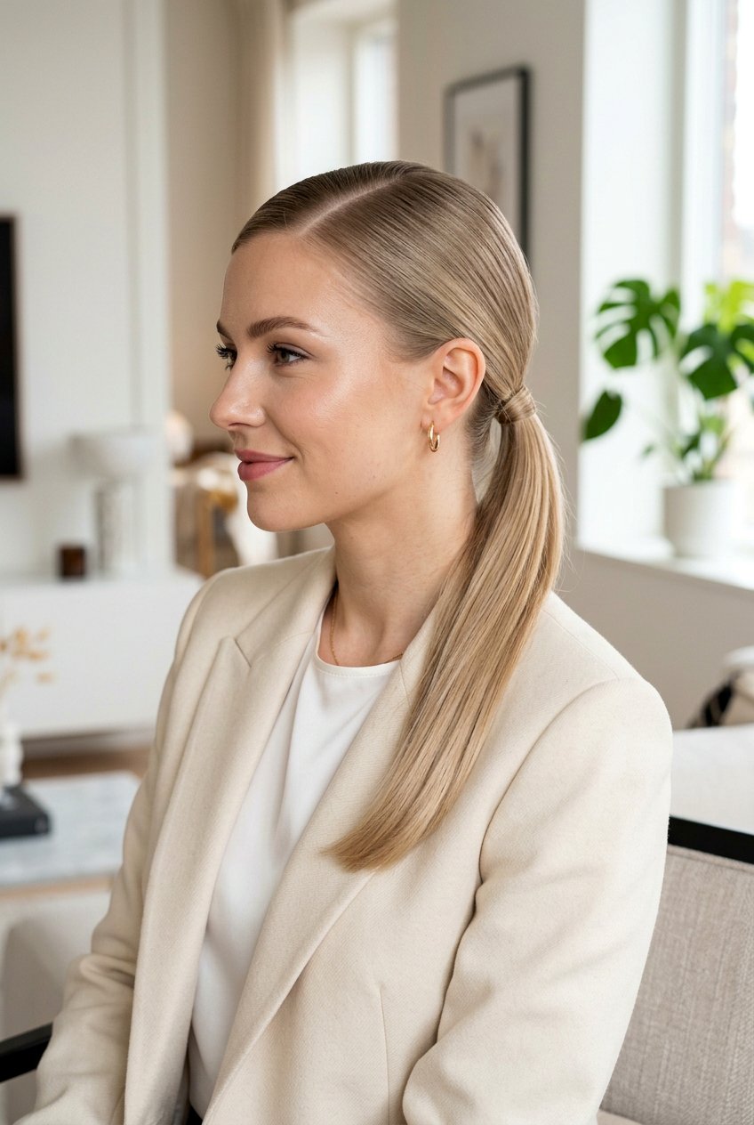 Side Part Ponytail - 20 elegant office ponytail for fine hair - 20 elegant office ponytail for fine hair