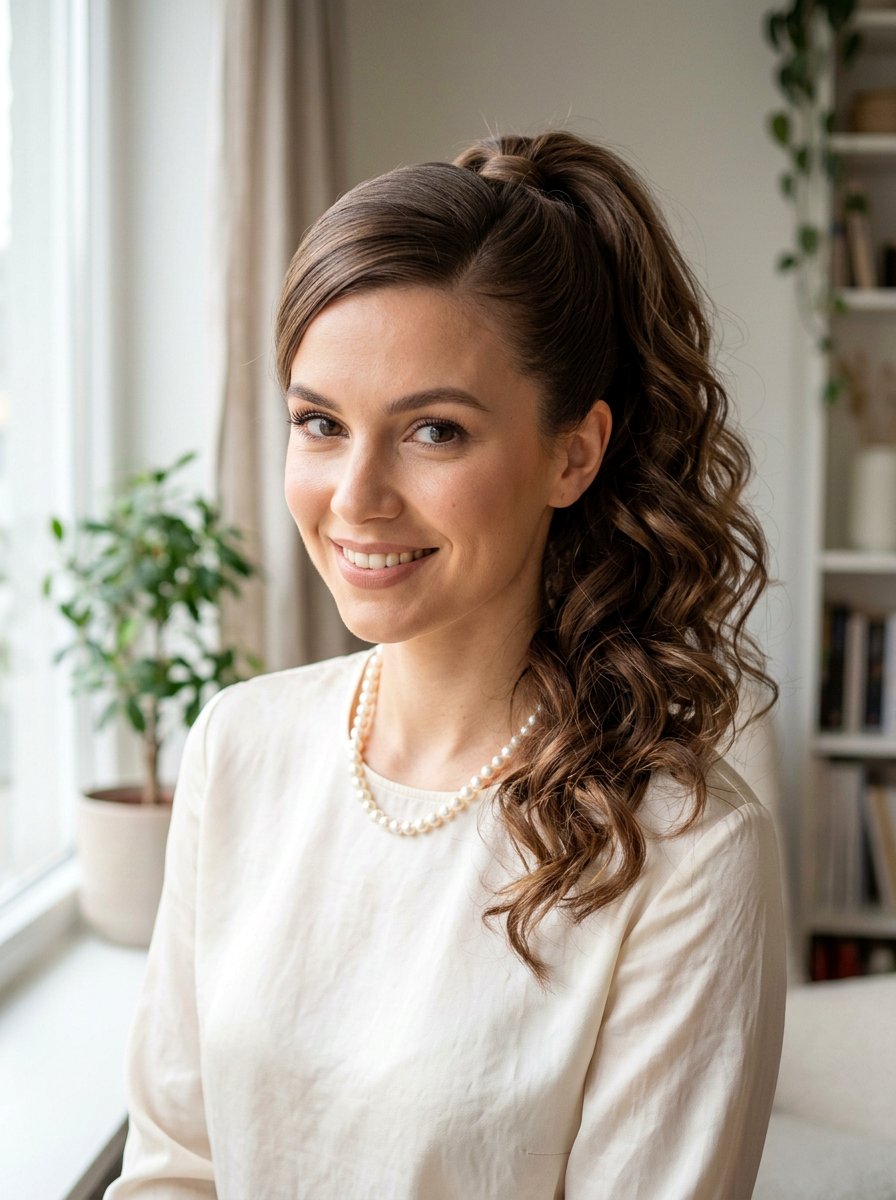 Side Part Ponytail Soft Waves - 20 light academia ponytail hairstyle - 20 light academia ponytail hairstyle