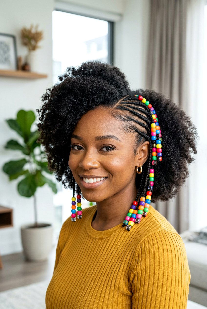 Side Part Puff With Beads - 20 natural hair side part puff - 20 natural hair side part puff