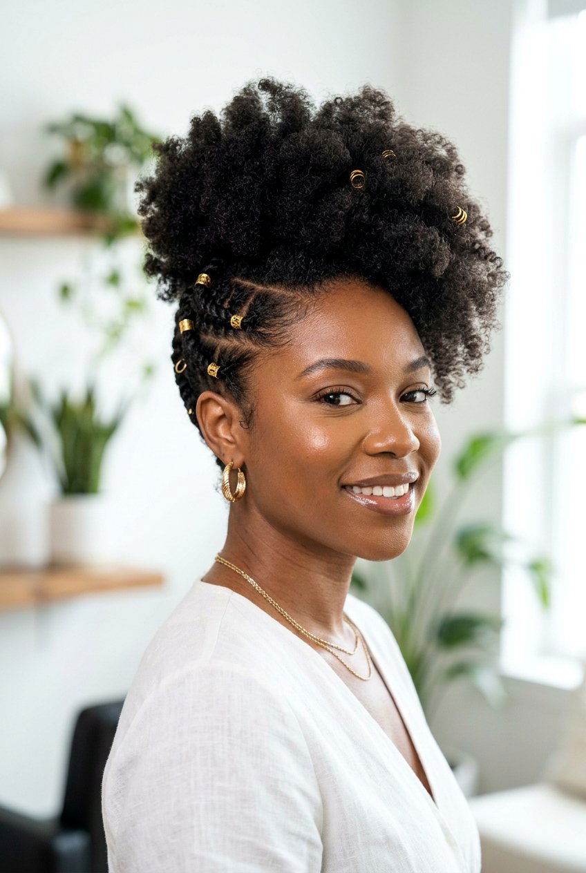 Side Part Puff With Gold Accessories - 20 natural hair side part puff - 20 natural hair side part puff