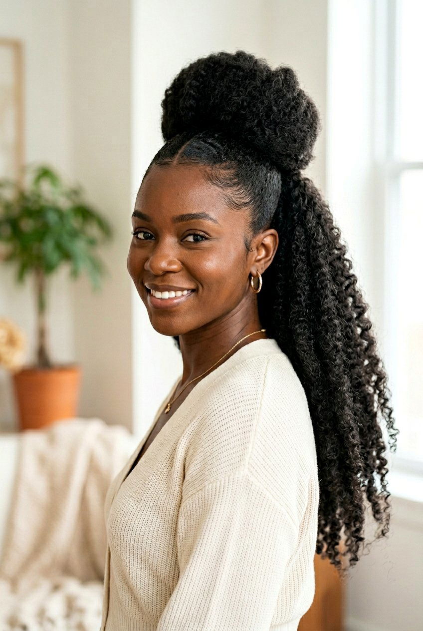 Side Part Puff With Marley Hair - 20 natural hair side part puff - 20 natural hair side part puff