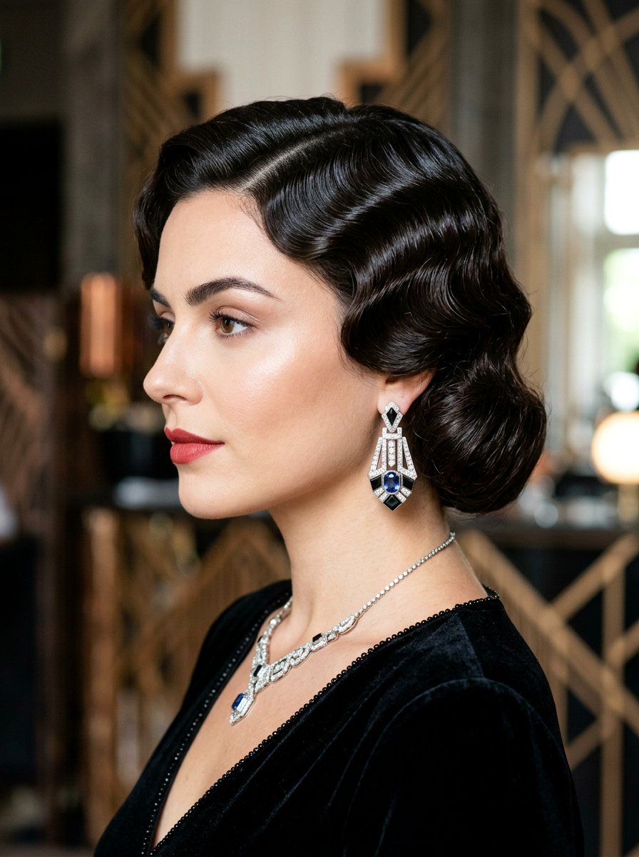 Side Part Retro Finger Waves - 20 glamorous side part wave ideas - 20 glamorous side part wave ideas