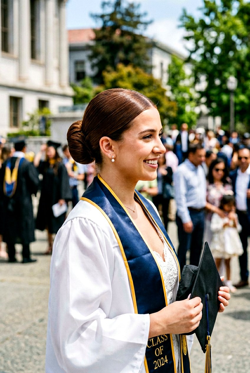 Side Part Sleek Bun - 20 graduation hairstyle with sleek bun - 20 graduation hairstyle with sleek bun