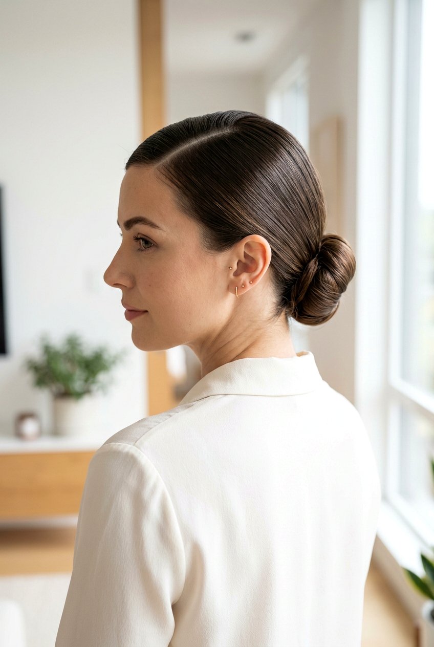 Side Part Sleek Knot Bun - 20 sleek knot bun hairstyle - 20 sleek knot bun hairstyle