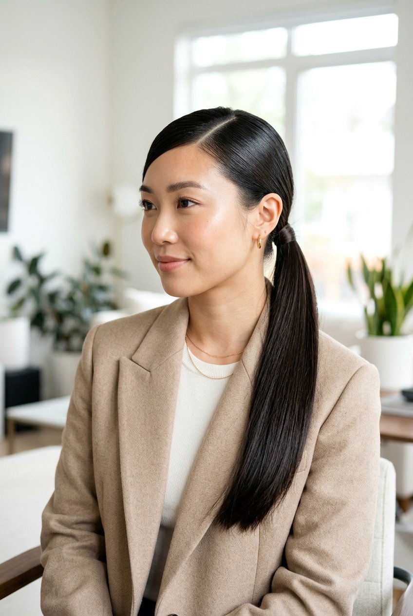 Side Part Sleek Ponytail Clean Girl - 20 clean girl ponytail hairstyle - 20 clean girl ponytail hairstyle