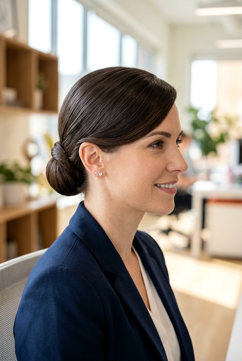 Side Part Sleek Work Bun - 20 sleek work bun hairstyles - 20 sleek work bun hairstyles