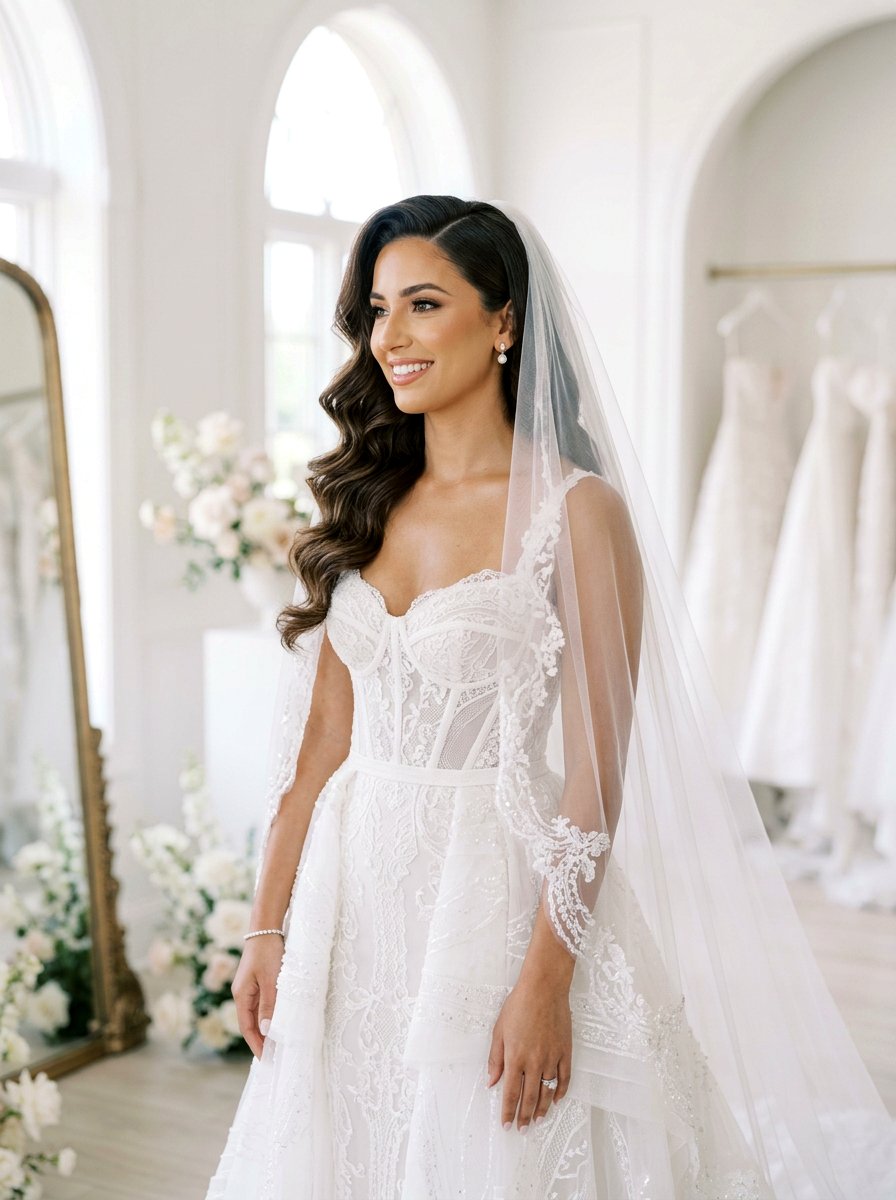 Side Part Soft Curls Veil - 20 wedding hairstyles with soft curls and veil - 20 wedding hairstyles with soft curls and veil