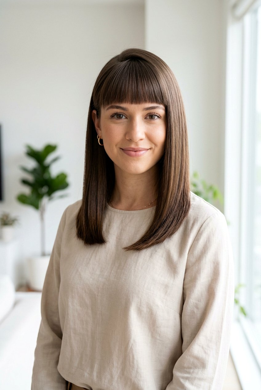 Side Part Straight Hair With Blunt Bangs - 20 blunt bangs for straight hair - 20 blunt bangs for straight hair