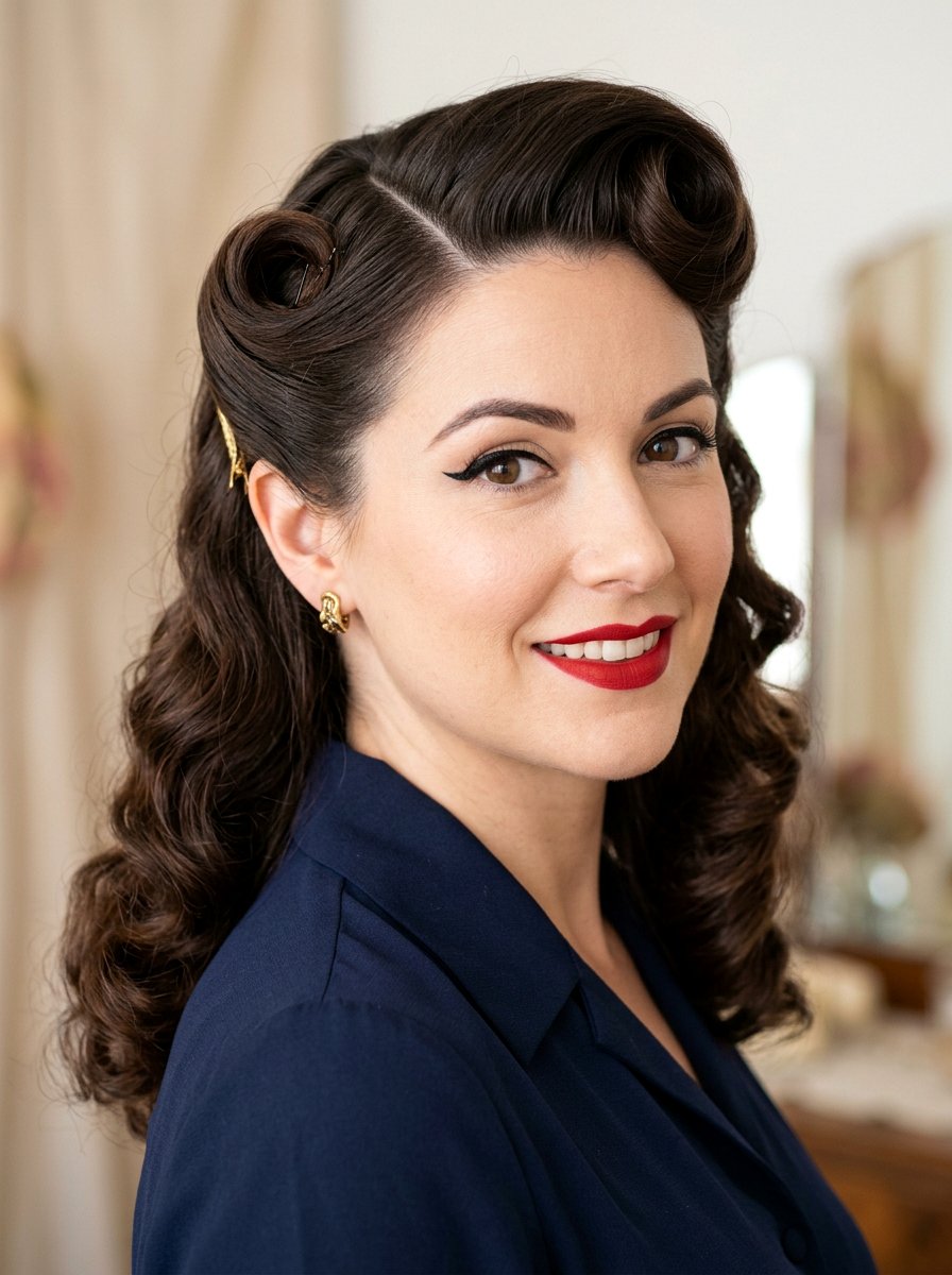 Side Part Victory Rolls With Deep Wave - 20 vintage victory rolls hairstyle - 20 vintage victory rolls hairstyle