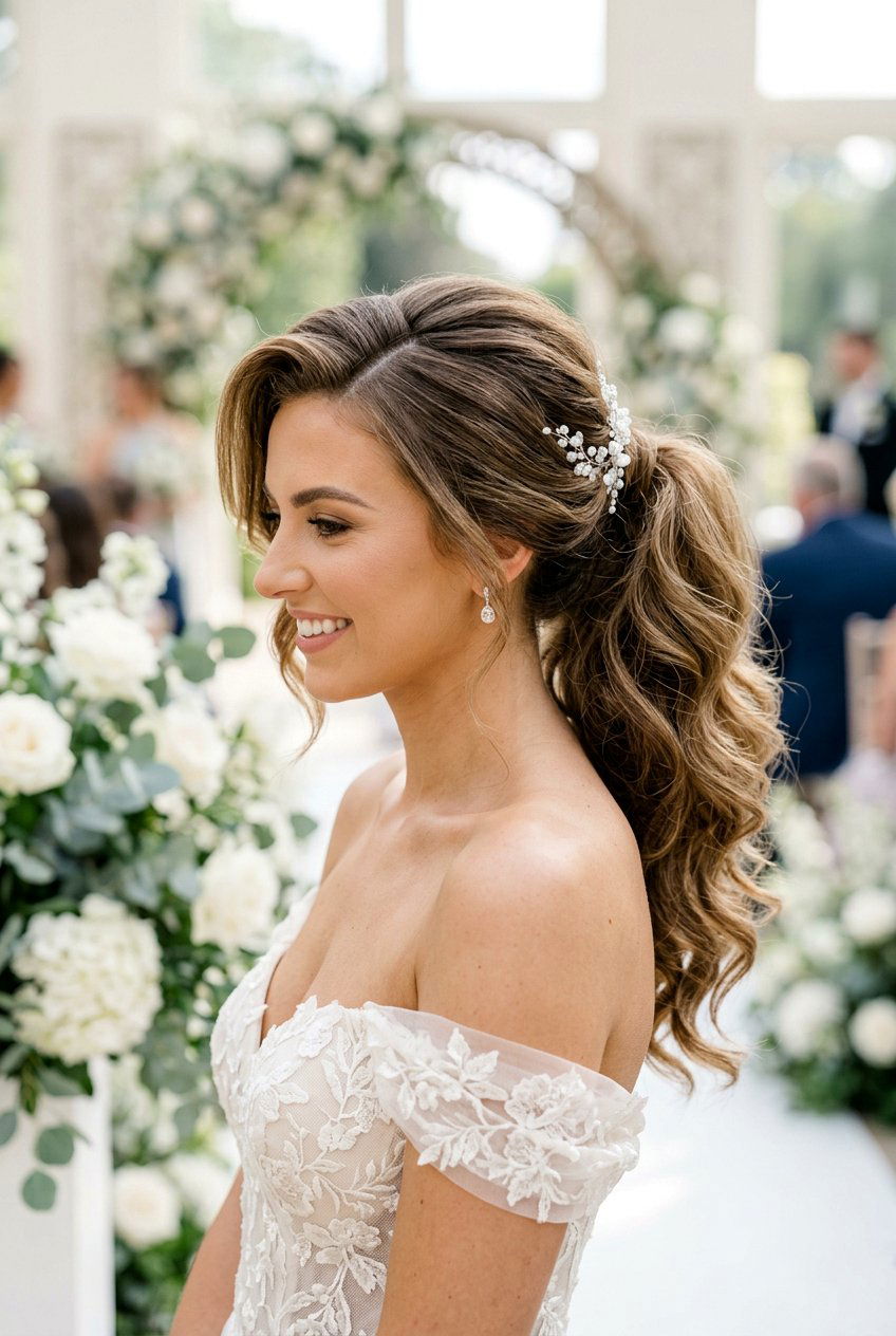 Side Part Voluminous Bridal Ponytail - 20 voluminous bridal ponytail - 20 voluminous bridal ponytail