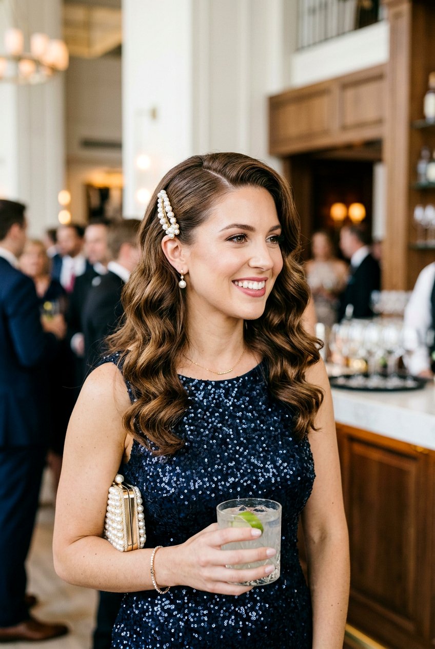 Side Part Waves With Pearl Barrette - 20 pearl clip hairstyles - 20 pearl clip hairstyles