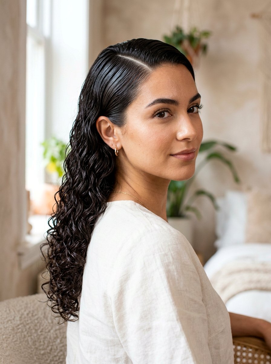 Side Part Wet Look Curls - 20 wet look curls hairstyle - 20 wet look curls hairstyle