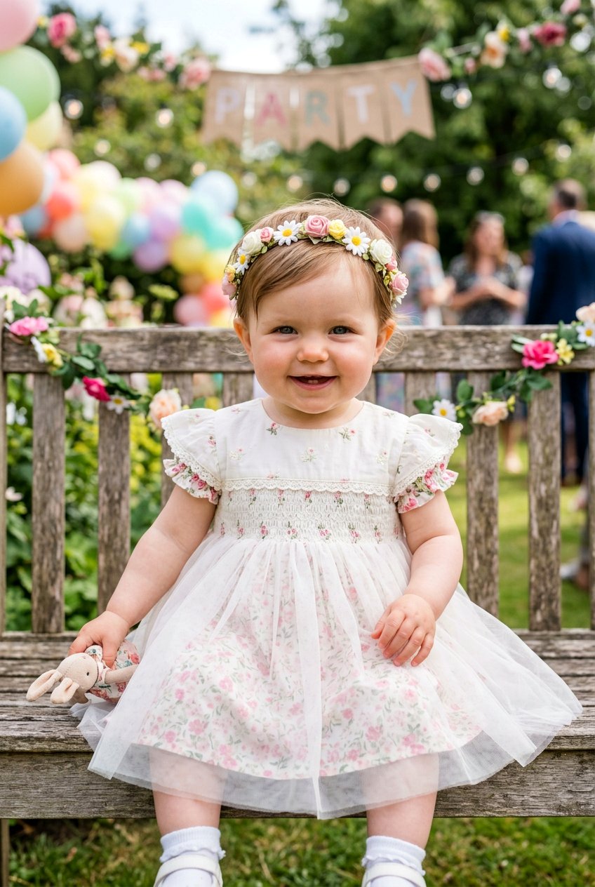 Side Part With Flower Headband - 20 first birthday hairstyles for girls - 20 first birthday hairstyles for girls