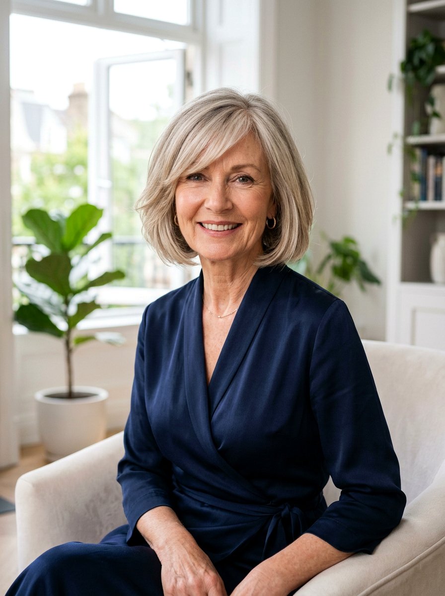 Side Parted Bob With Side Swept Bangs - 20 side parted bob for older women - 20 side parted bob for older women