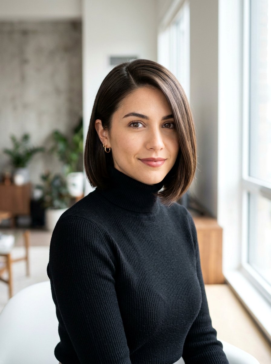 Side Parted Chin Length Bob - 20 hairstyle to soften cheekbones women - 20 hairstyle to soften cheekbones women