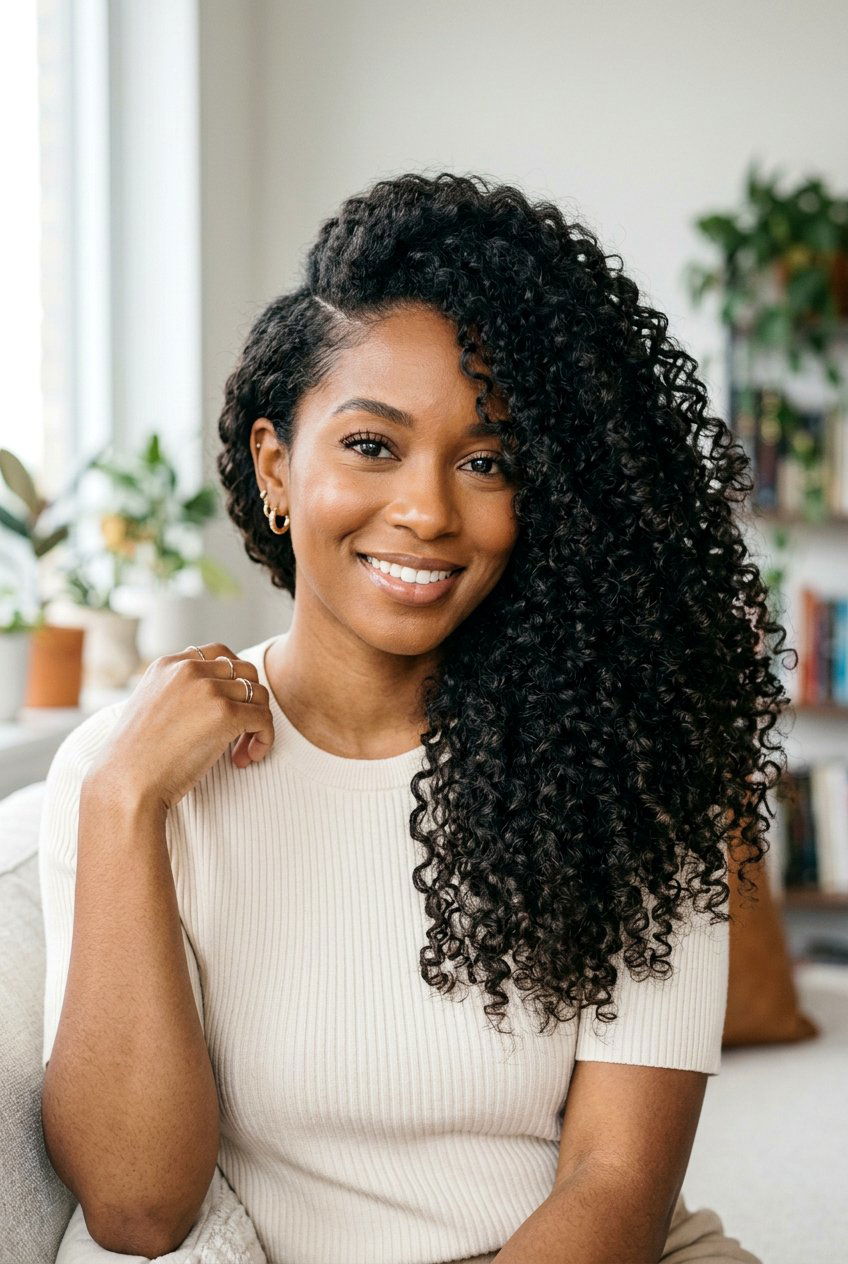 Side Parted Curls - 20 wash and go hairstyles - 20 wash and go hairstyles