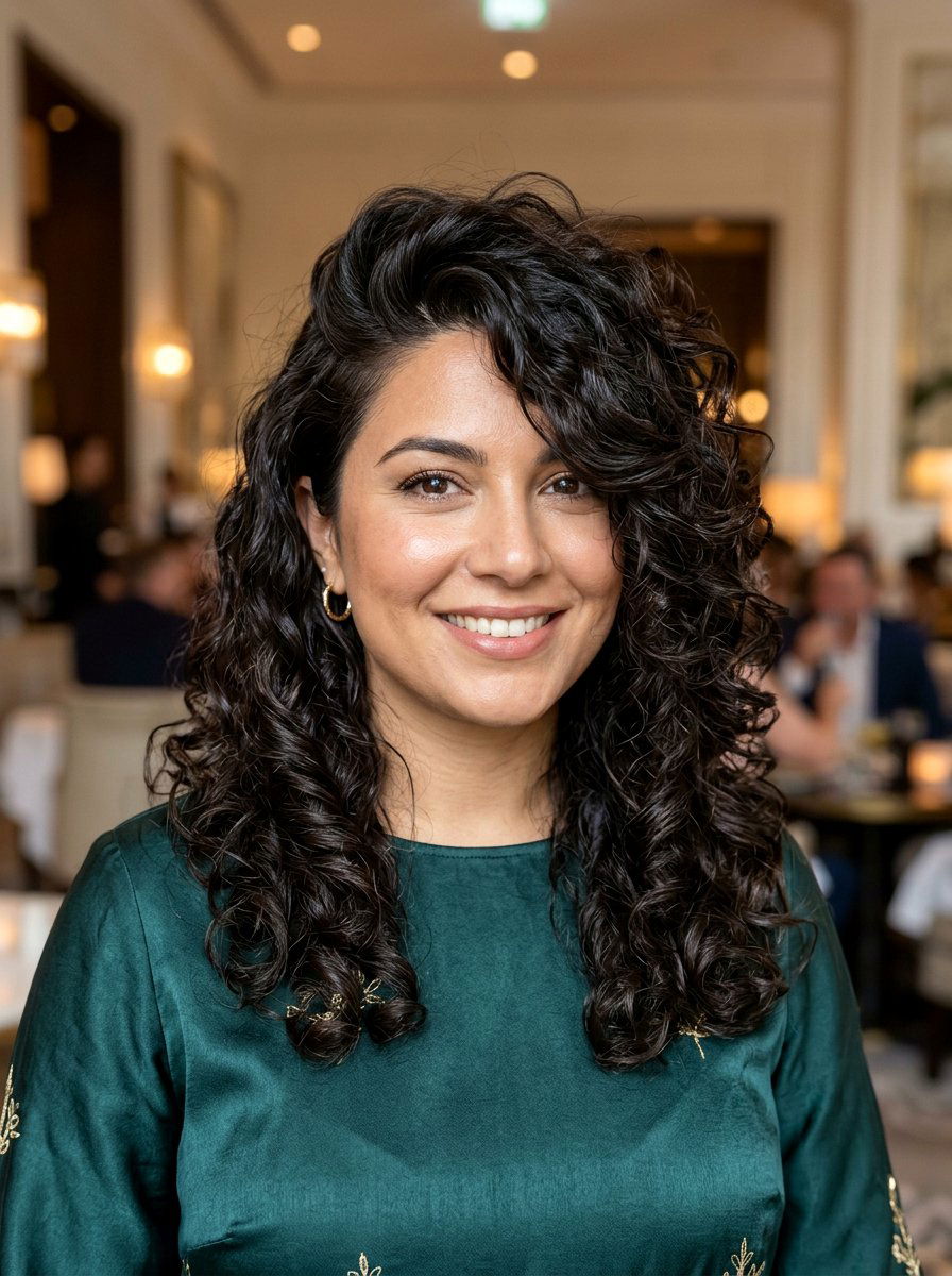 Side Parted Curly Layers For Round Face - 20 curly layered haircut for round face women - 20 curly layered haircut for round face women