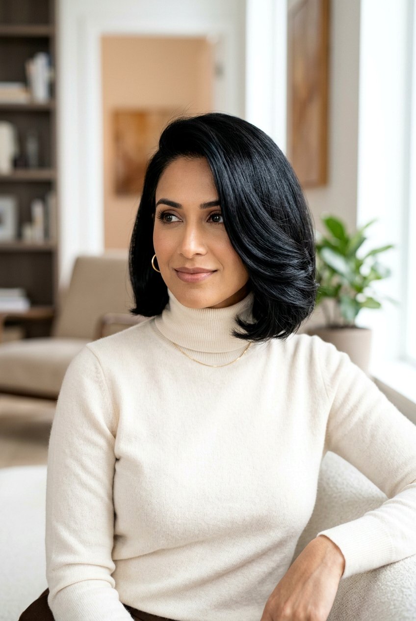 Side Parted Glossy Black Bob - 20 glossy black bob haircut - 20 glossy black bob haircut