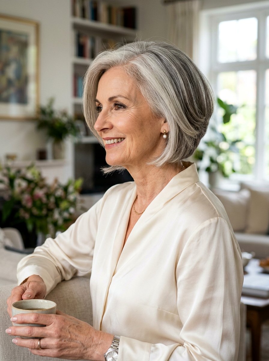 Side Parted Graduated Chin Length Bob - 20 side parted bob for older women - 20 side parted bob for older women