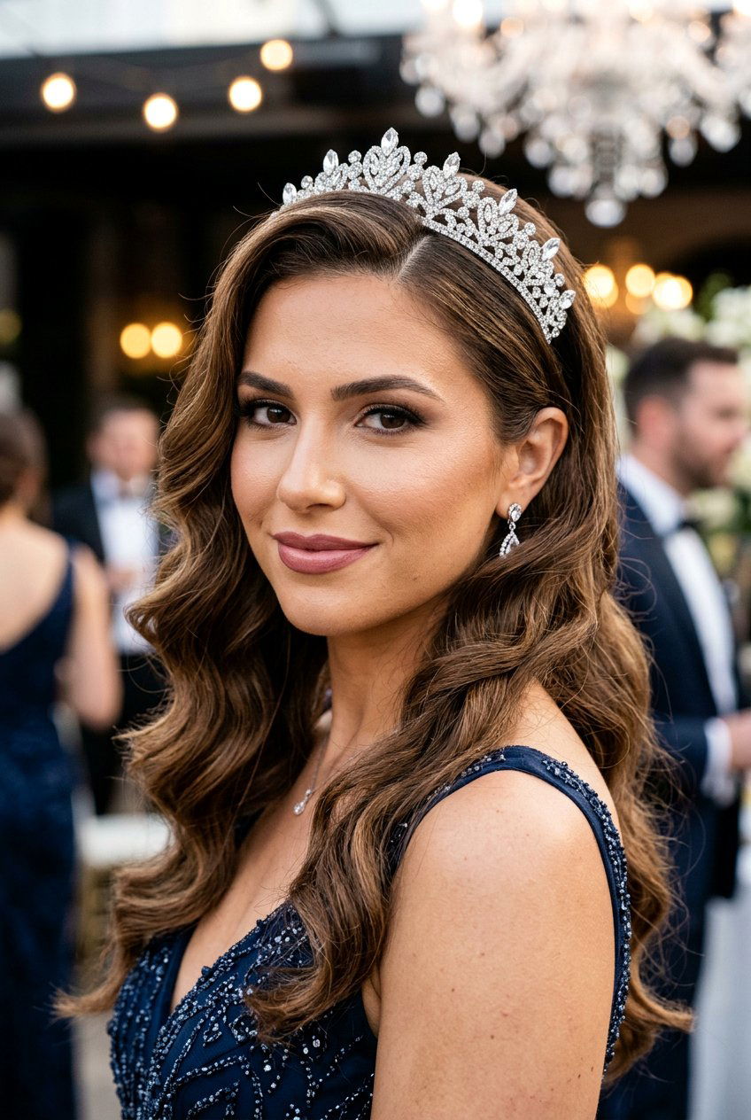 Side Parted Hair With Tiara - 20 birthday hairstyles for women - 20 birthday hairstyles for women