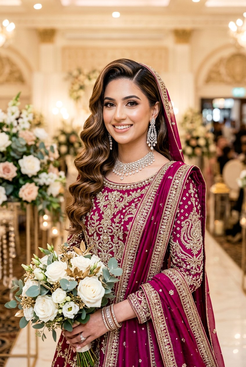 Side Parted Hollywood Waves Bridal Look - 20 pakistani bridal hairstyles - 20 pakistani bridal hairstyles