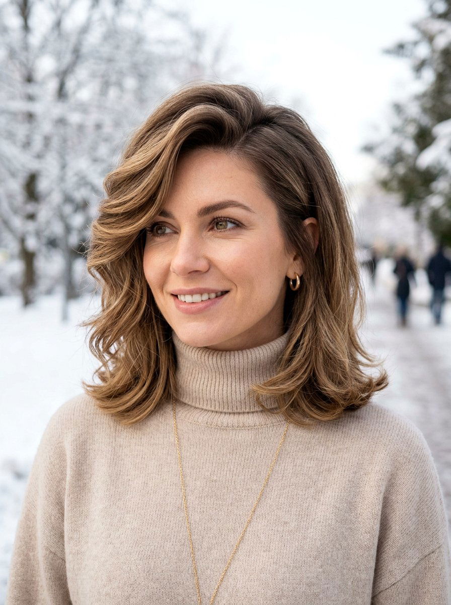 Side Parted Lob Haircut - 20 trendy haircut for college girls 2026 - 20 trendy haircut for college girls 2026