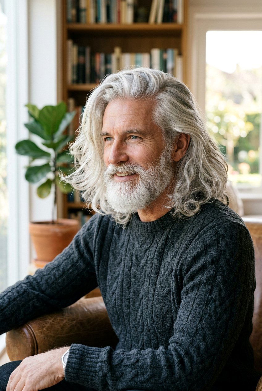 Side Parted Long Flow - 20 long gray hairstyles for men - 20 long gray hairstyles for men