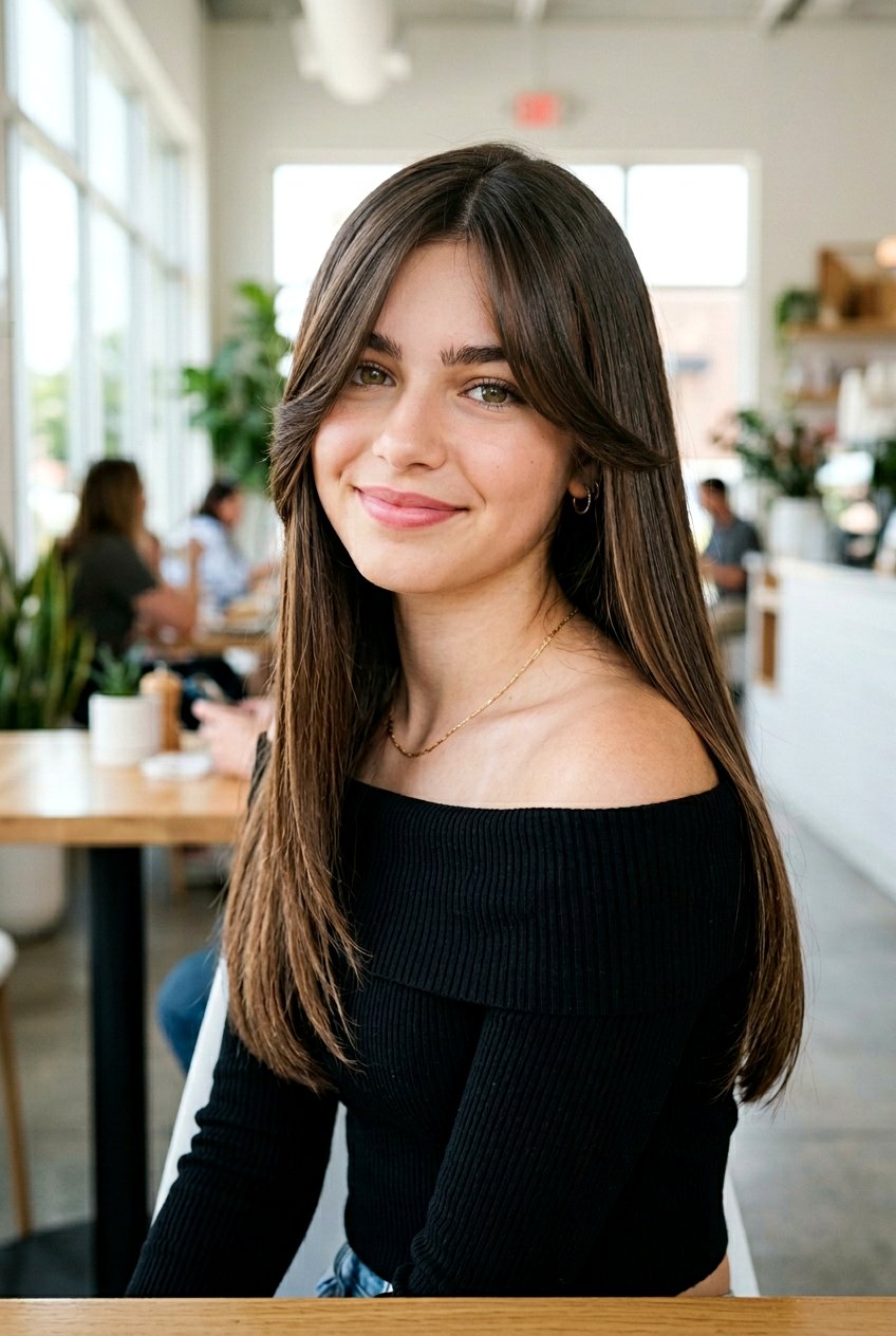 Side Parted Long Hair With Curtain Bangs - 20 long haircut for teenage girls with curtain bangs - 20 long haircut for teenage girls with curtain bangs