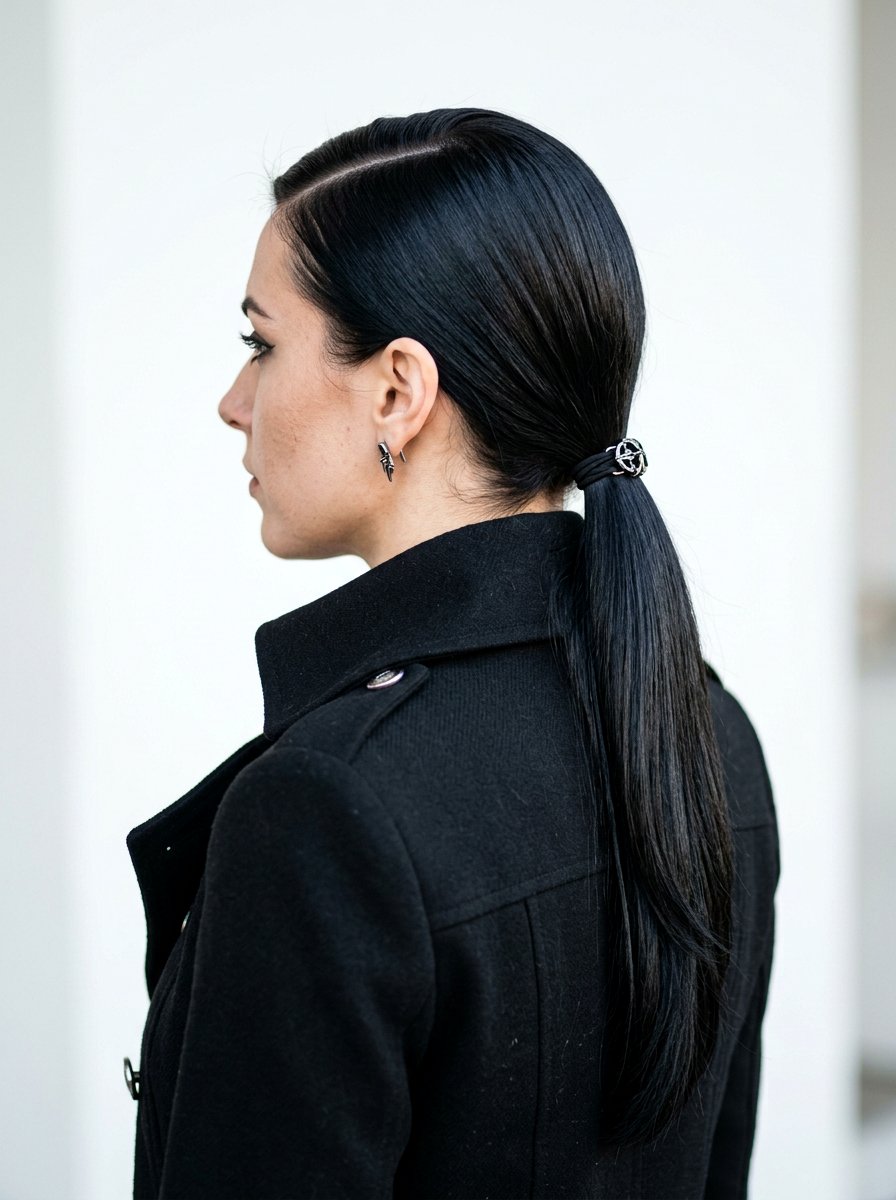 Side Parted Low Goth Ponytail - 20 soft goth ponytail hairstyle - 20 soft goth ponytail hairstyle