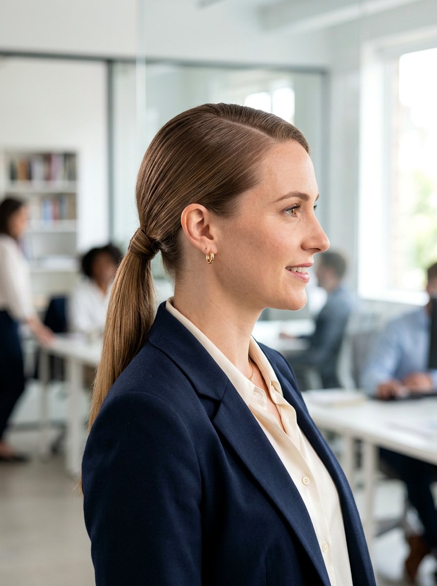 Side Parted Low Ponytail For Fine Hair - 20 quick hairstyle for fine limp hair - 20 quick hairstyle for fine limp hair