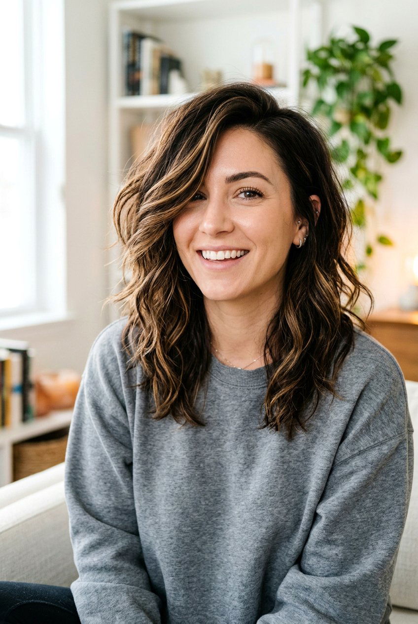 Side Parted Messy Layered Shag - 20 emo shag haircut women - 20 emo shag haircut women