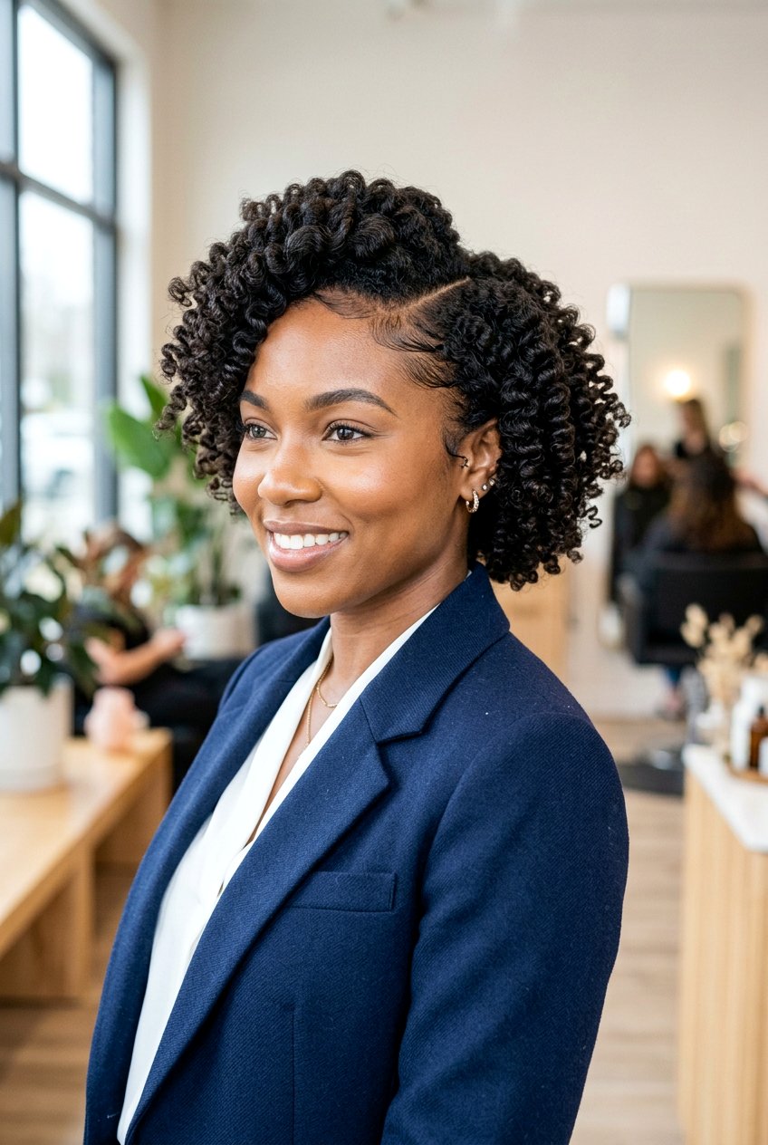 Side Parted Perm Rod Curls on Short Natural Hair - 20 perm rod curls on short natural hair - 20 perm rod curls on short natural hair