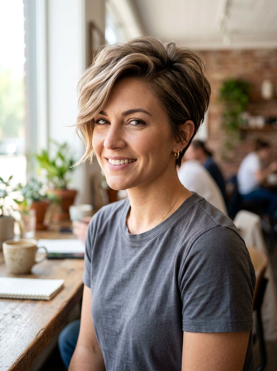 Side Parted Pixie Cut - 20 hairstyle to reduce width of face - 20 hairstyle to reduce width of face