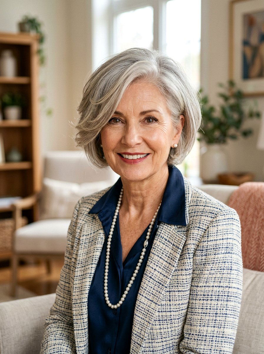 Side Parted Short Bob - 20 elegant haircut for women over 60 - 20 elegant haircut for women over 60