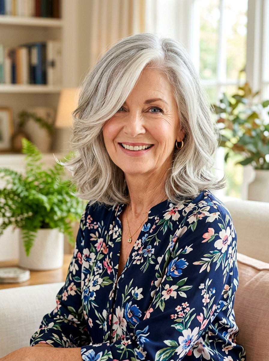 Side Parted Shoulder Length Lob - 20 polished shoulder length hairstyle for older women - 20 polished shoulder length hairstyle for older women