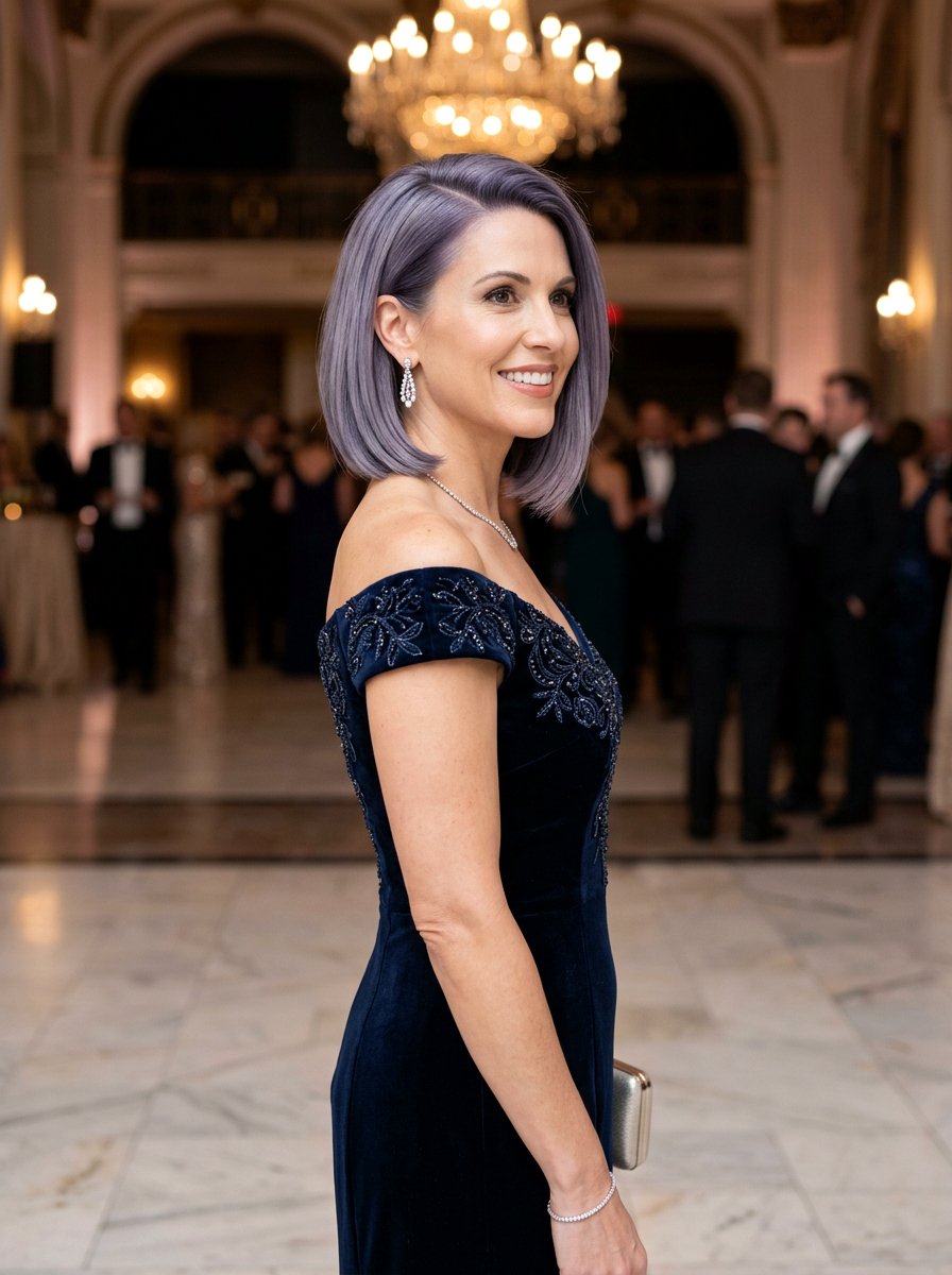 Side Parted Steel Bob - 20 polished gray bob hair color - 20 polished gray bob hair color