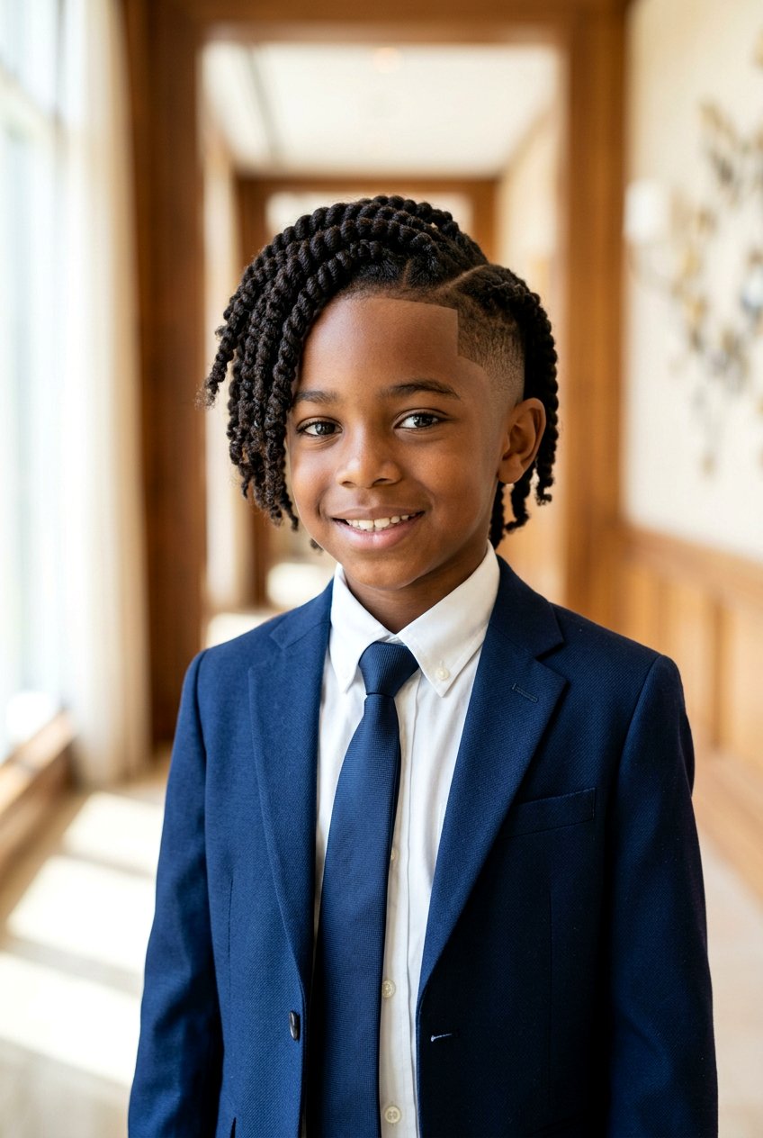 Side Parted Twists with Mid Fade - 20 boys twists with curly top - 20 boys twists with curly top