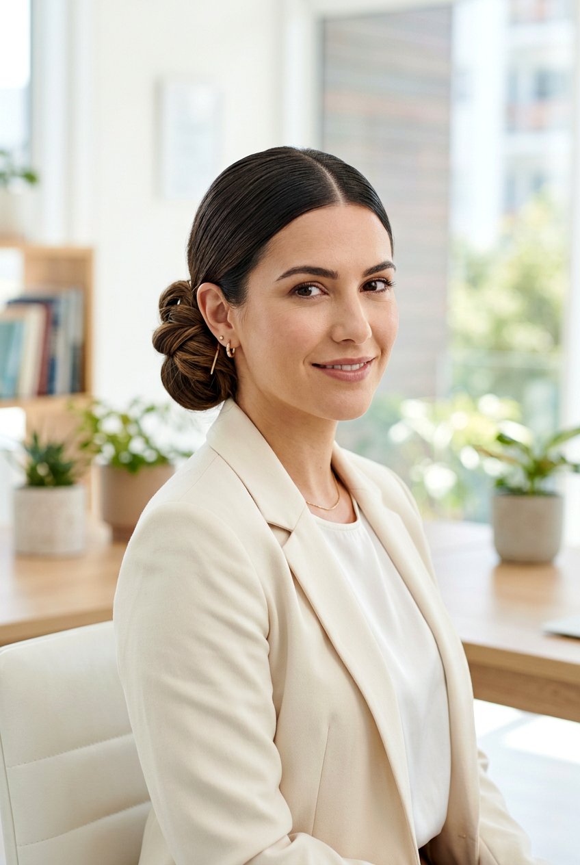 Side Pinned Bun - 20 professional low bun with middle part - 20 professional low bun with middle part