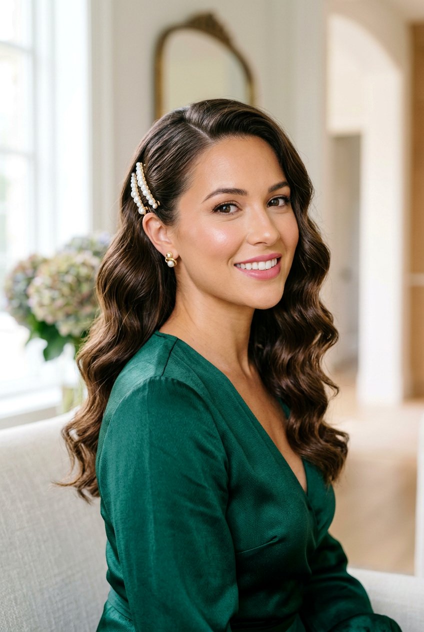 Side Pinned Waves - 20 travel hairstyle for shoulder length hair - 20 travel hairstyle for shoulder length hair