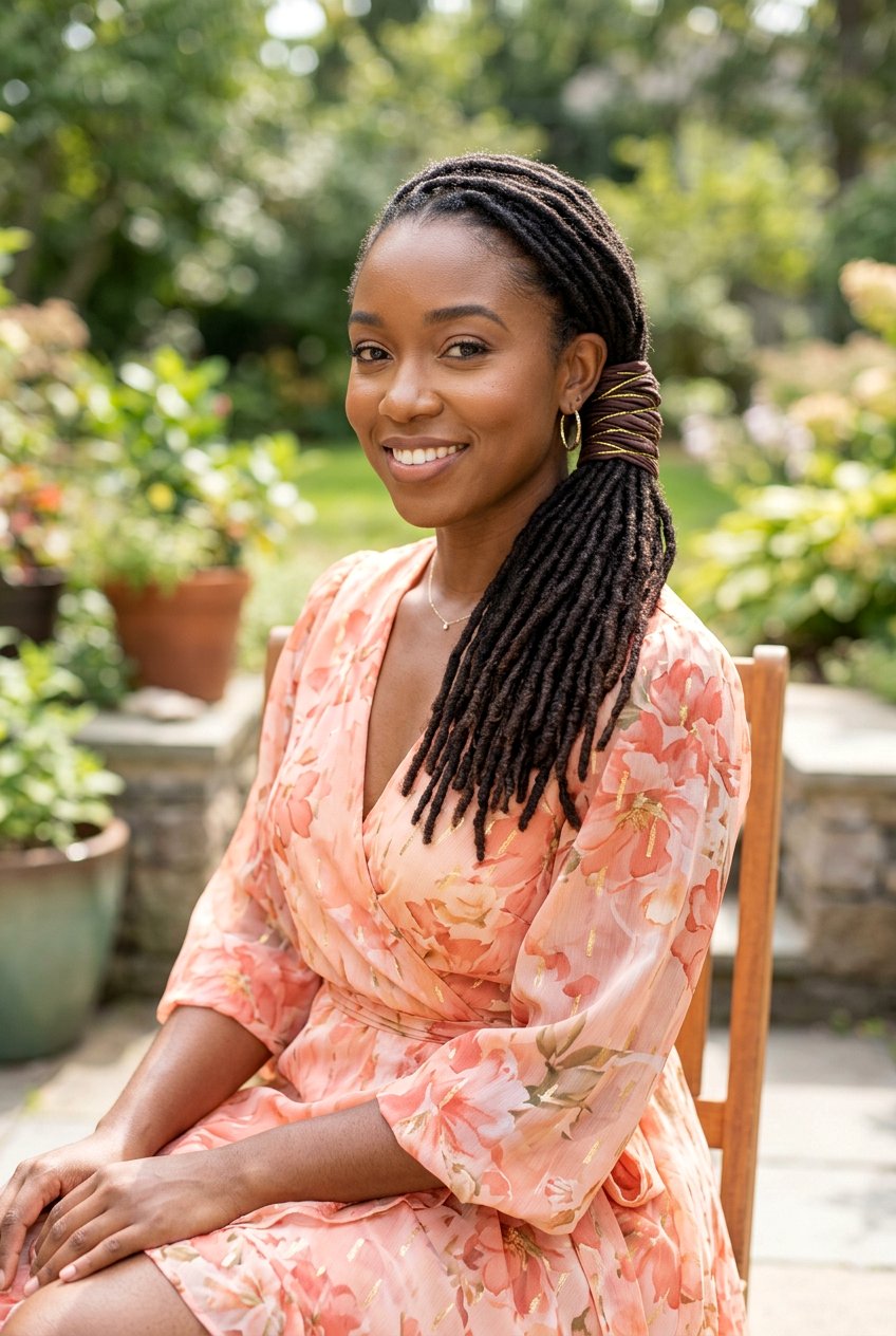 Side Ponytail Locs - 20 loc styles for wedding guests - 20 loc styles for wedding guests