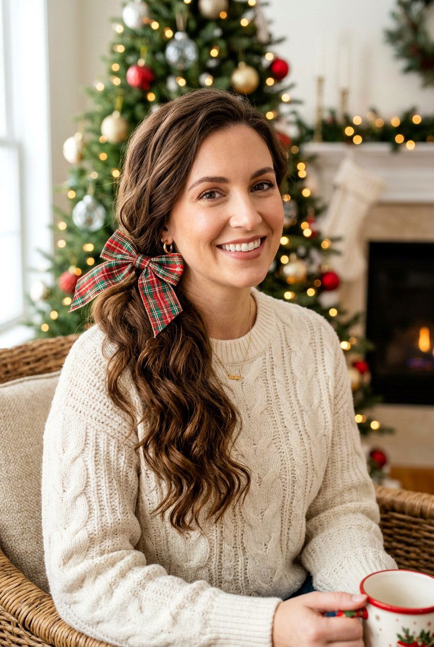 Side Ponytail With Plaid Holiday Bow - 20 christmas bow ponytail - 20 christmas bow ponytail