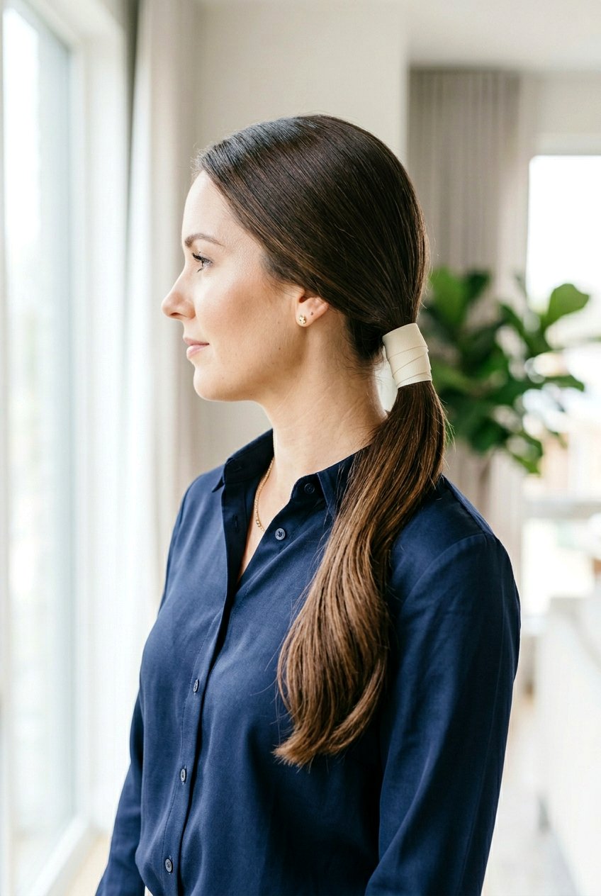 Side Ponytail With Ribbon Wrapped Base - 20 side ponytail with ribbon - 20 side ponytail with ribbon