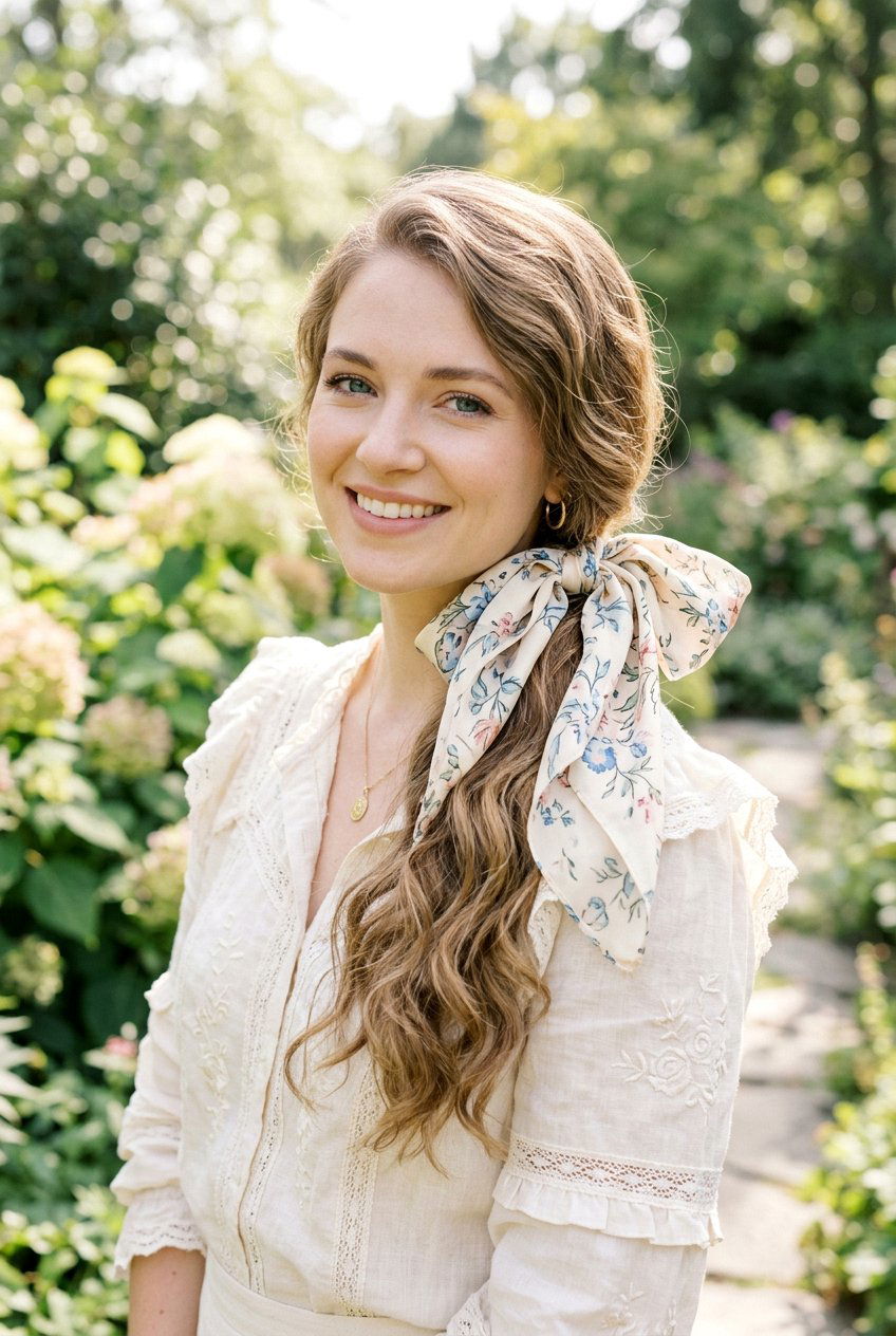 Side Ponytail With Soft Scarf Bow - 20 scarf ponytail hairstyle - 20 scarf ponytail hairstyle