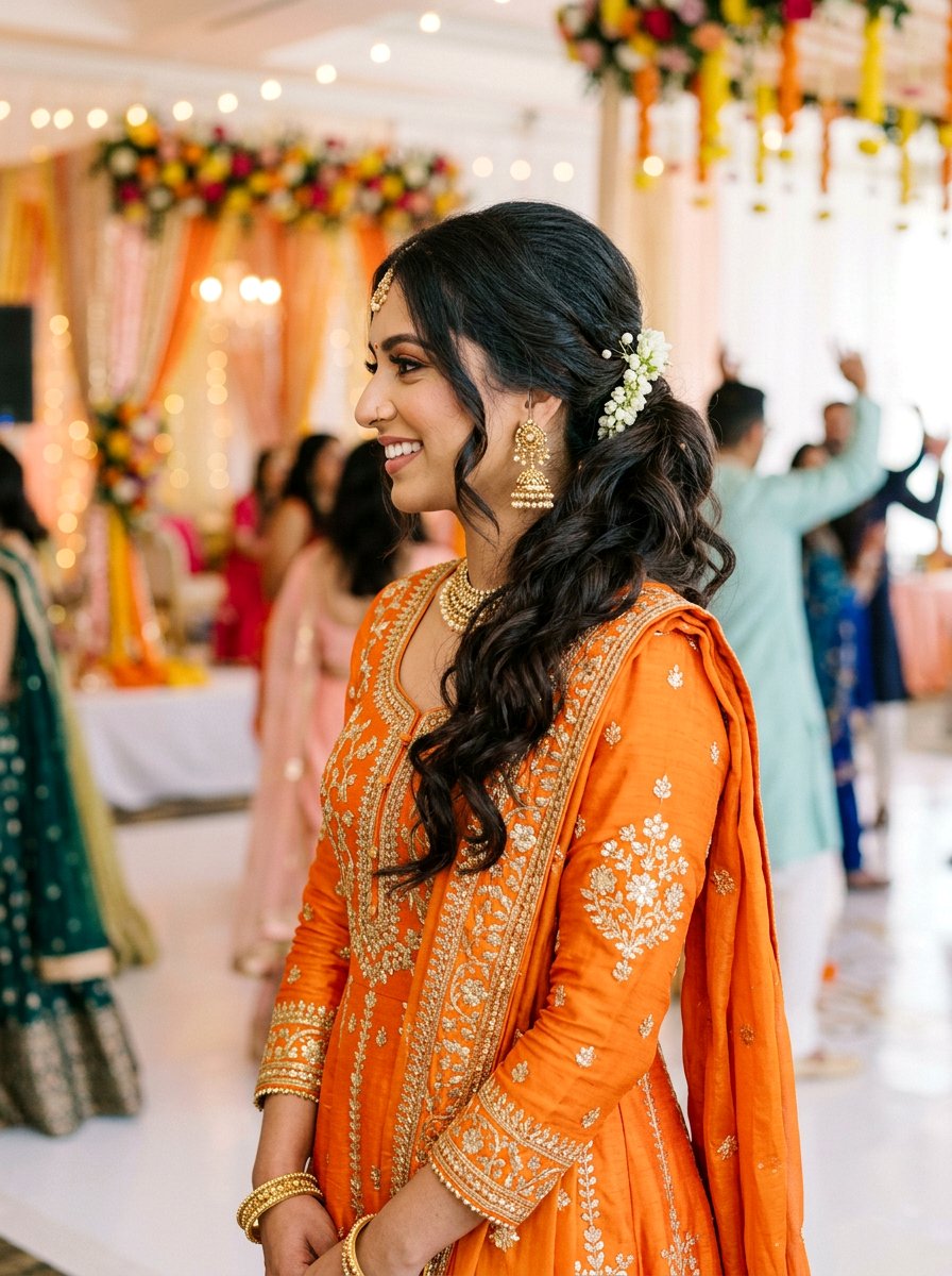 Side Ponytail with Loose Waves - 20 sangeet ponytail hairstyle