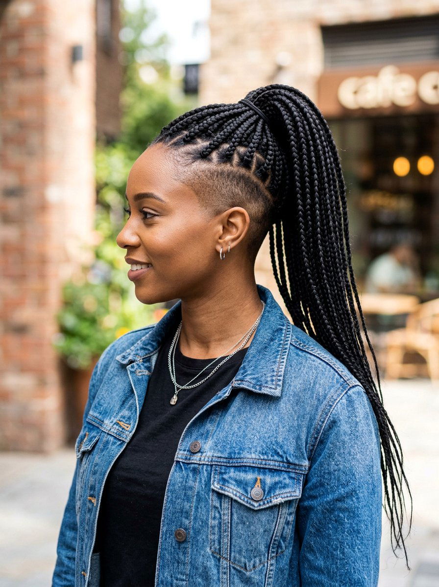 Side Shave Box Braid Ponytail - 20 side shave braid hairstyle - 20 side shave braid hairstyle