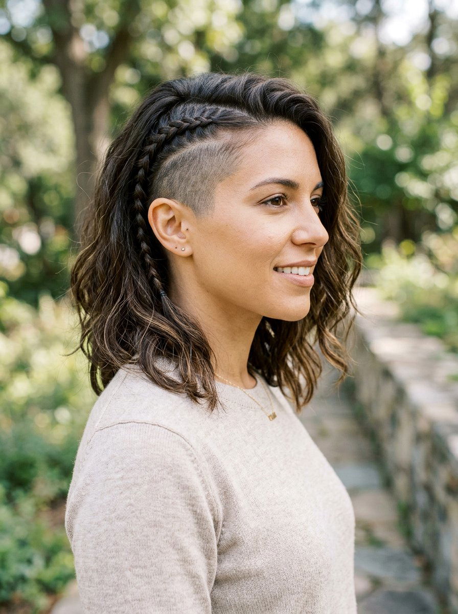 Side Shave Braided Lob Haircut - 20 side shave braid hairstyle - 20 side shave braid hairstyle